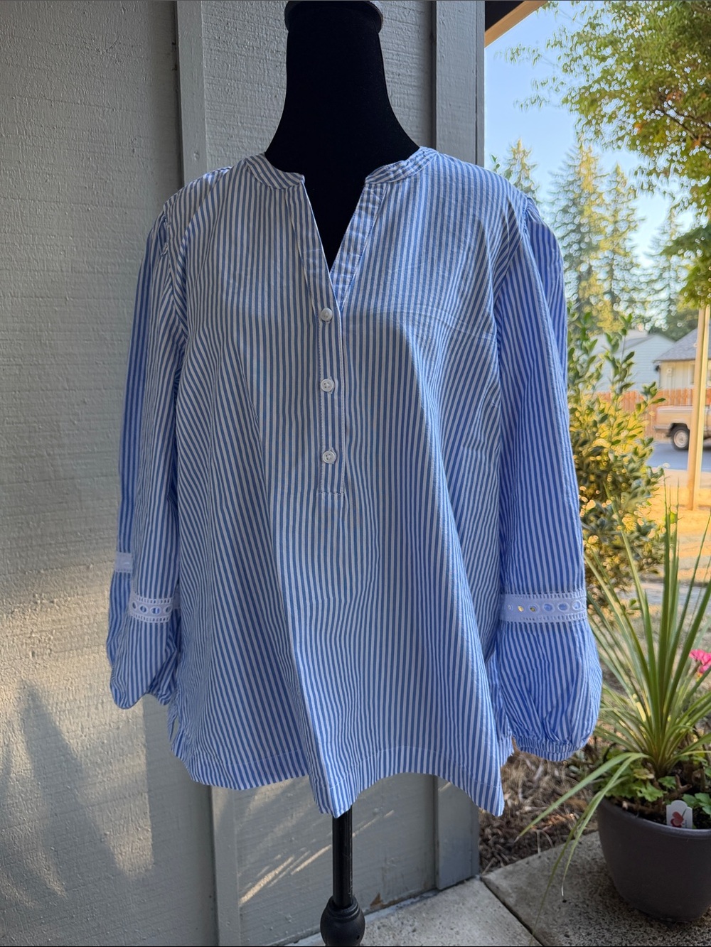 St John’s Bay Blue-and White Striped women’s Pullover blouse